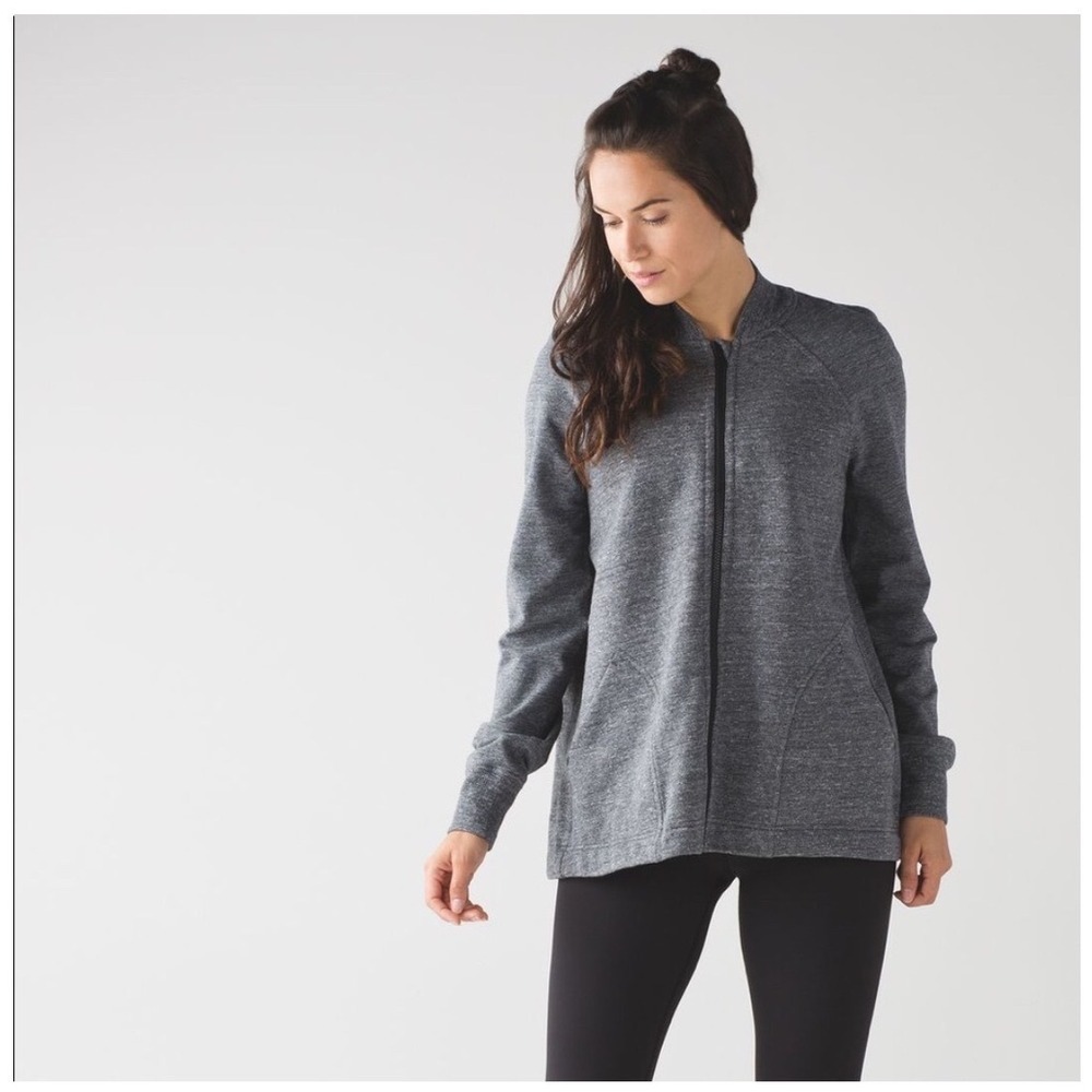 Lululemon Pleat to Street Bomber Jacket Snow Slub Cotton Fleece Athleisure